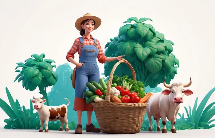 Elegant 3D Cartoon Model Illustration of a Woman with a Vegetable Basket image
